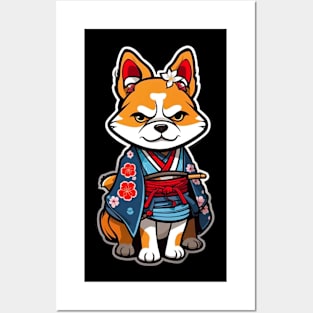 Cute Japan samurai katana puppy dog Posters and Art